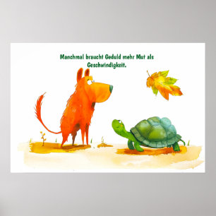 Poster Bande dessinée aquarelle Chien et Tortue Tortue Re
