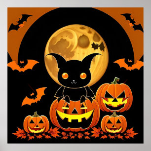Poster Bande dessinée de la nuit d'Halloween Chauves-sour