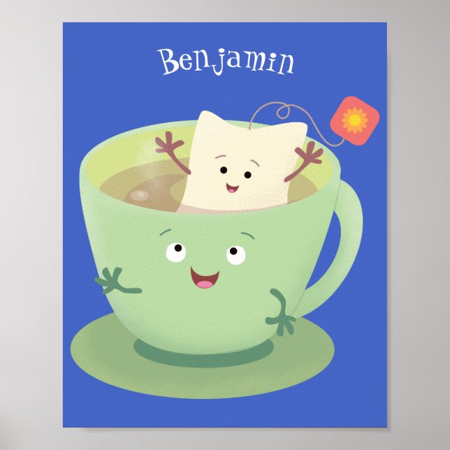 Poster Bande dessinée de la tasse de thé mignonne humour  (Devant)