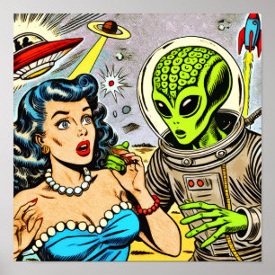 Poster Bande dessinée de science fiction Alien rétro