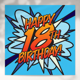 Poster Bande dessinée JOYEUX 18ÈME ANNIVERSAIRE ! bleu
