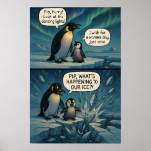 Poster Bande Dessinée Manchots Aurore – Blague Drôle sur 