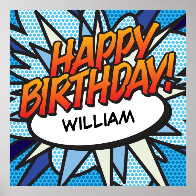 Poster Bande dessinée personnalisée HEUREUX ANNIVERSAIRE! (Devant)