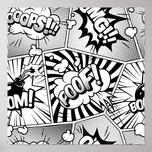 Poster Bande dessinée Pop Art noir et blanc (Devant)