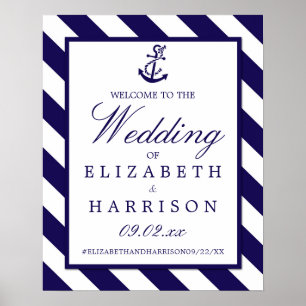 Poster Bande marine et Ancre bleu Mariage Bienvenue