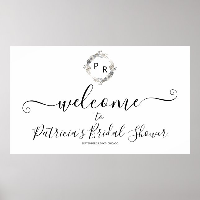 Poster Banderole de Bienvenue pour un Mariage avec Fleurs (Devant)