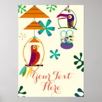 Banderole personnalisée vintage rétro oiseaux Tiki