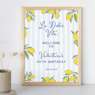 Poster Bandes bleues élégantes & Citrons dessinés à la ma