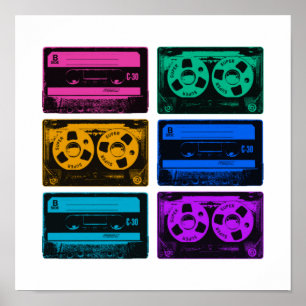 Poster Bandes Cassette Colorées Rétro