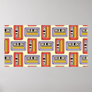 Poster Bandes cassette motif sans couture rétro. Design d