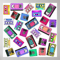 Bandes de cassettes à motifs néon des années 90 ré