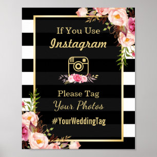 Poster Bandes florales rose or Panneau Mariage Instagra