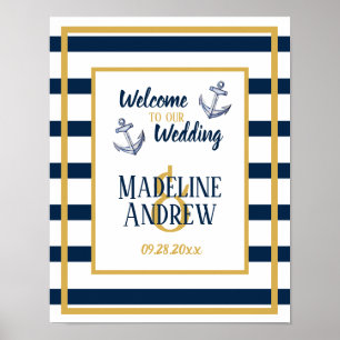 Poster Bandes nautiques et Ancre Mariage personnalisé