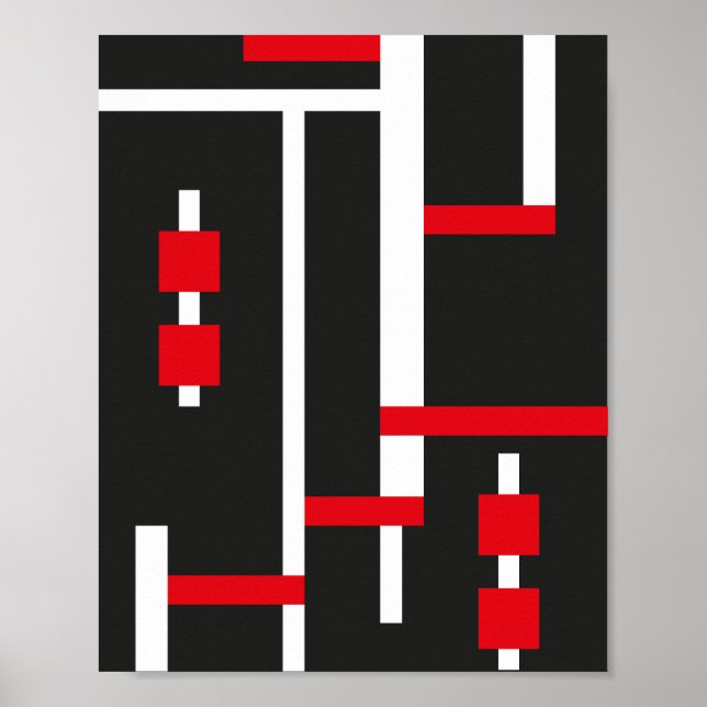 Poster Bandes rouges et blanches entrelacées (Devant)