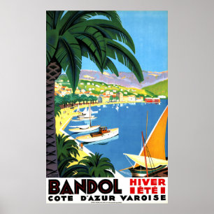 Poster Bandol, Côte d'Azur, France, côte française, vinta