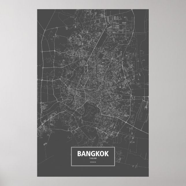 Poster Bangkok, Thaïlande (blanc sur noir) (Devant)