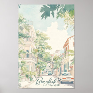 Poster Bangkok Thaïlande Illustration de peinture Gouache