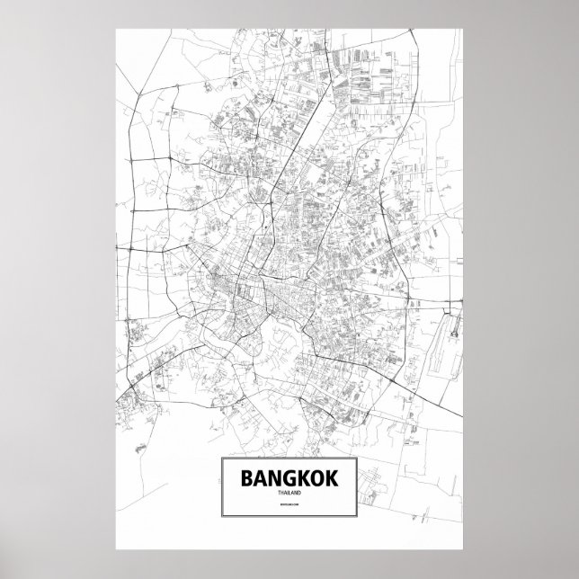 Poster Bangkok, Thaïlande (noir sur blanc) (Devant)
