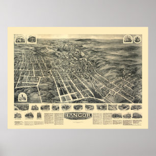 Poster Bangor, carte panoramique de PA - 1918