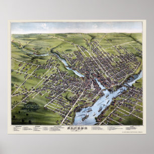Poster Bangor, JE carte panoramique - 1875