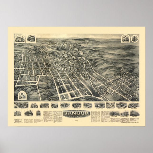 Poster Bangor, PA Carte panoramique - 1918 (Devant)