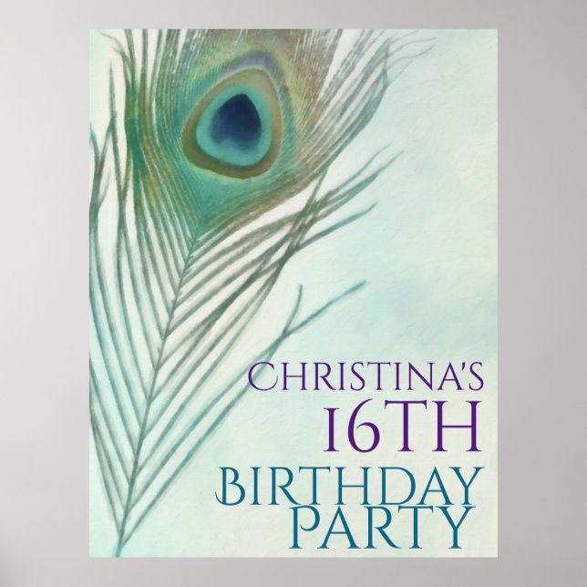 Poster Bannière aquarelle chic boho à plumes de paon Post (Devant)