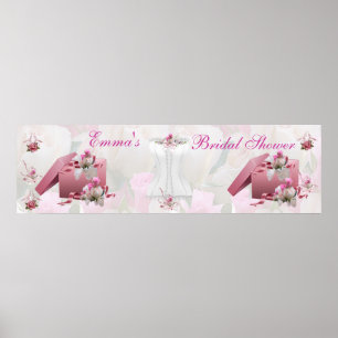 Poster Bannière Baby Shower Blanc Rose Floral