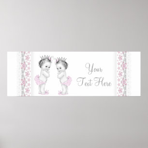 Poster Bannière Baby shower fille jumelle