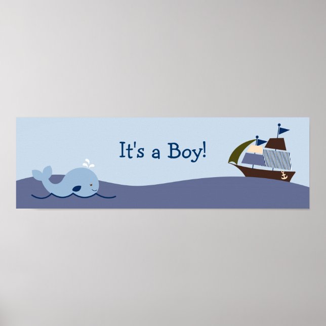 Poster Bannière Baby shower nautique Ahoy Mate (Devant)