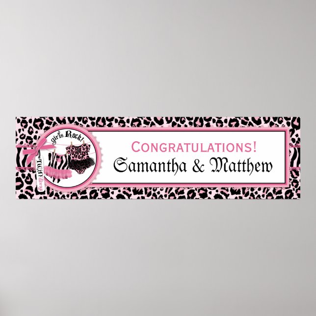 Poster Bannière Baby shower Rock Star Tutu pour Twin Girl (Devant)