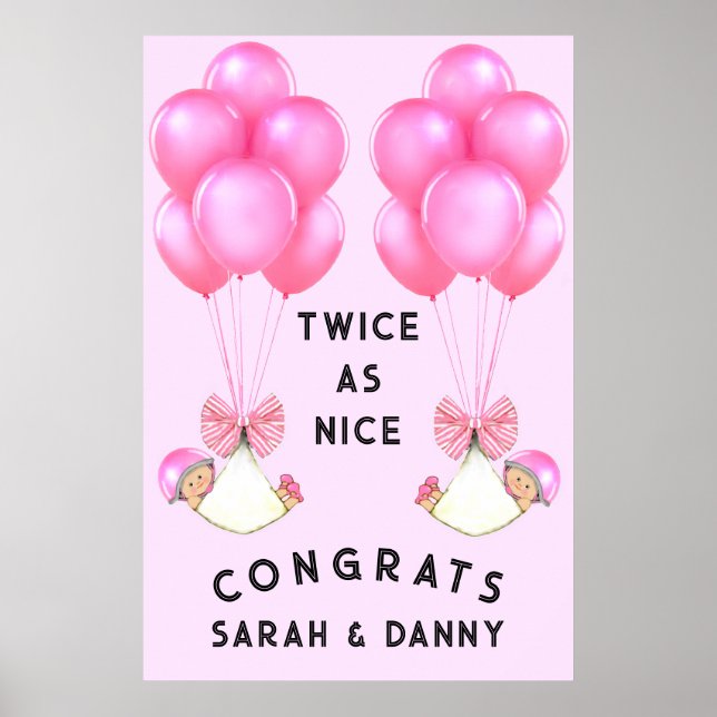 Poster Bannière Baby shower Twin Girls (Devant)