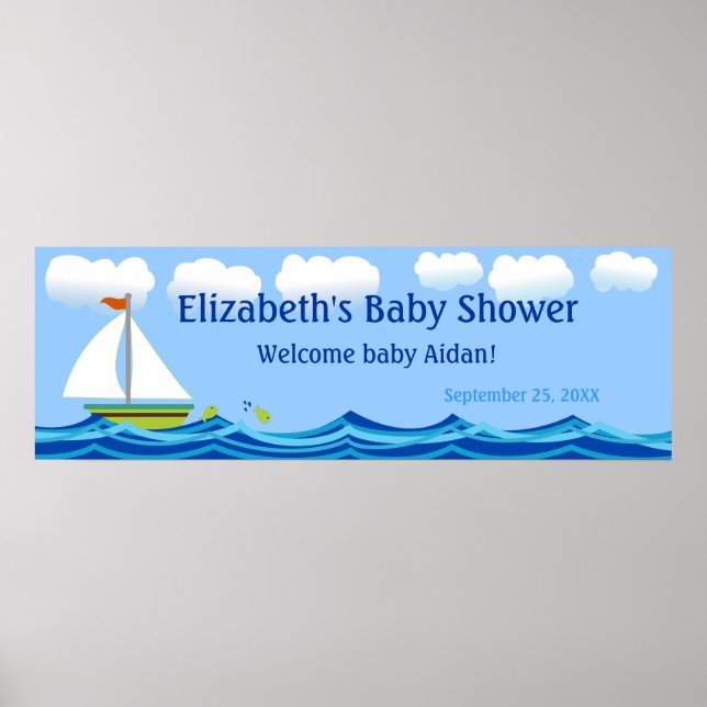 Poster Bannière Baby shower voilier (Devant)