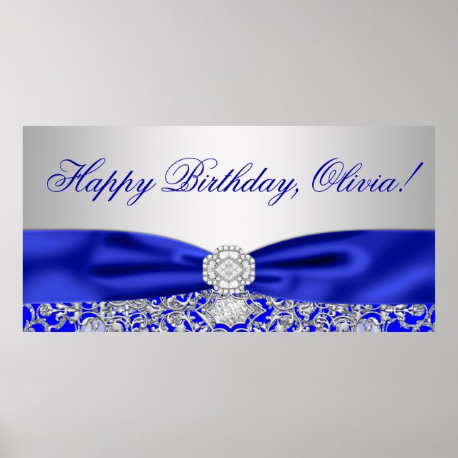 Poster Bannière d'anniversaire bleu royal (Devant)