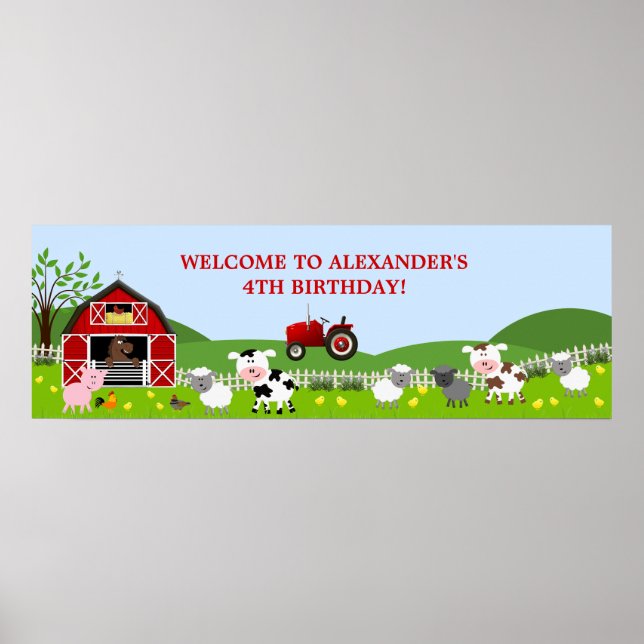 Poster Bannière d'anniversaire de Barnyard Farm Animaux (Devant)