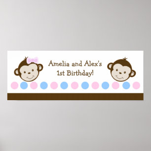 Poster Bannière d'anniversaire personnalisable Mod Monkey