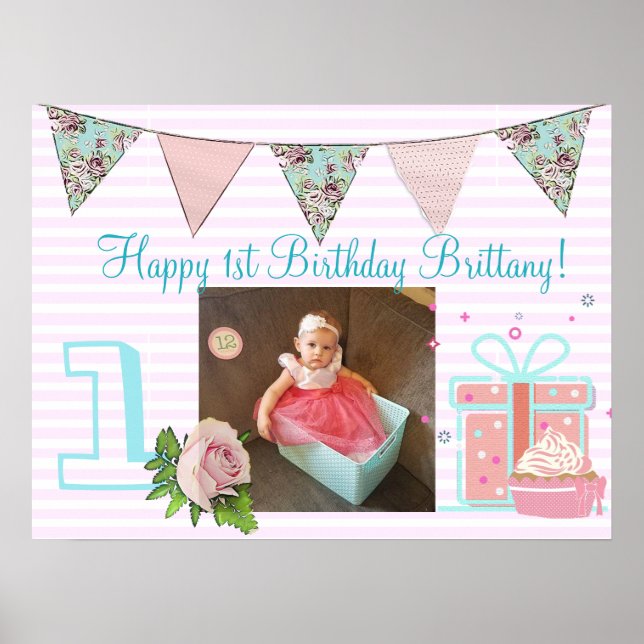 Poster Bannière d'anniversaire personnalisée pour fille d (Devant)