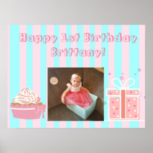 Poster Bannière d'anniversaire personnalisée pour la 1ère