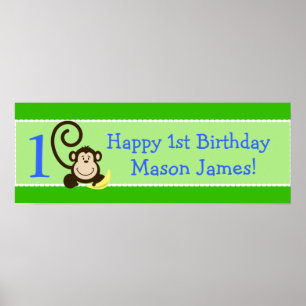 Poster Bannière d'anniversaire personnalisée Silly Monkey