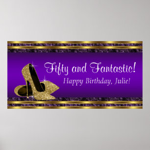 Poster Bannière d'anniversaire talon haut Or Violet