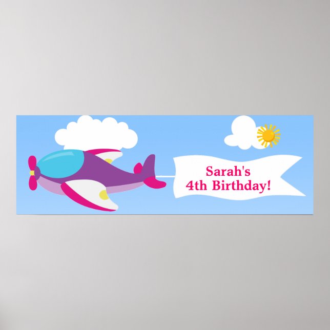 Poster Bannière d'avion Bannière d'anniversaire fille (Devant)