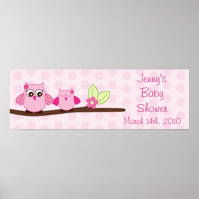 Poster Bannière de Baby shower personnalisée Chouette ros (Devant)