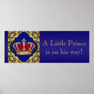 Poster Bannière de Baby shower Prince de Couronne Bleu et