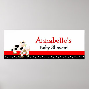 Poster Bannière de Baby shower rose bébé moo vache