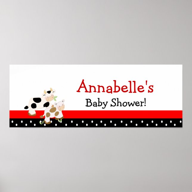 Poster Bannière de Baby shower rose bébé moo vache (Devant)