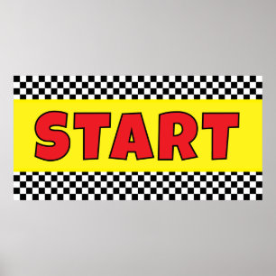 Poster Bannière de départ de course noir et blanc