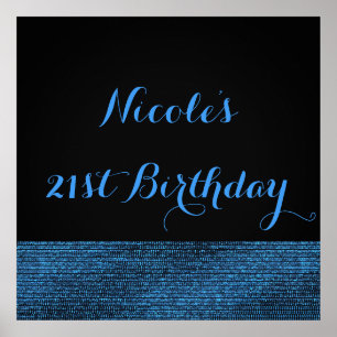 Poster Bannière de fête à paillettes Glam moderne bleu et