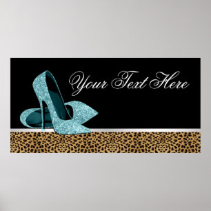 Poster Bannière de fête chaussures à talons hauts bleu sa