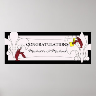 Poster Bannière de fête Crevette Fleur de Lis Noir Blanc