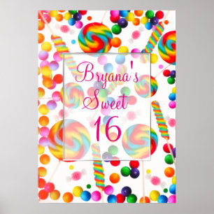 Poster Bannière de fête d'anniversaire Candyland Bonbons 