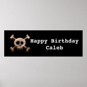 Poster Bannière de fête d'anniversaire Crâne & Os en détr